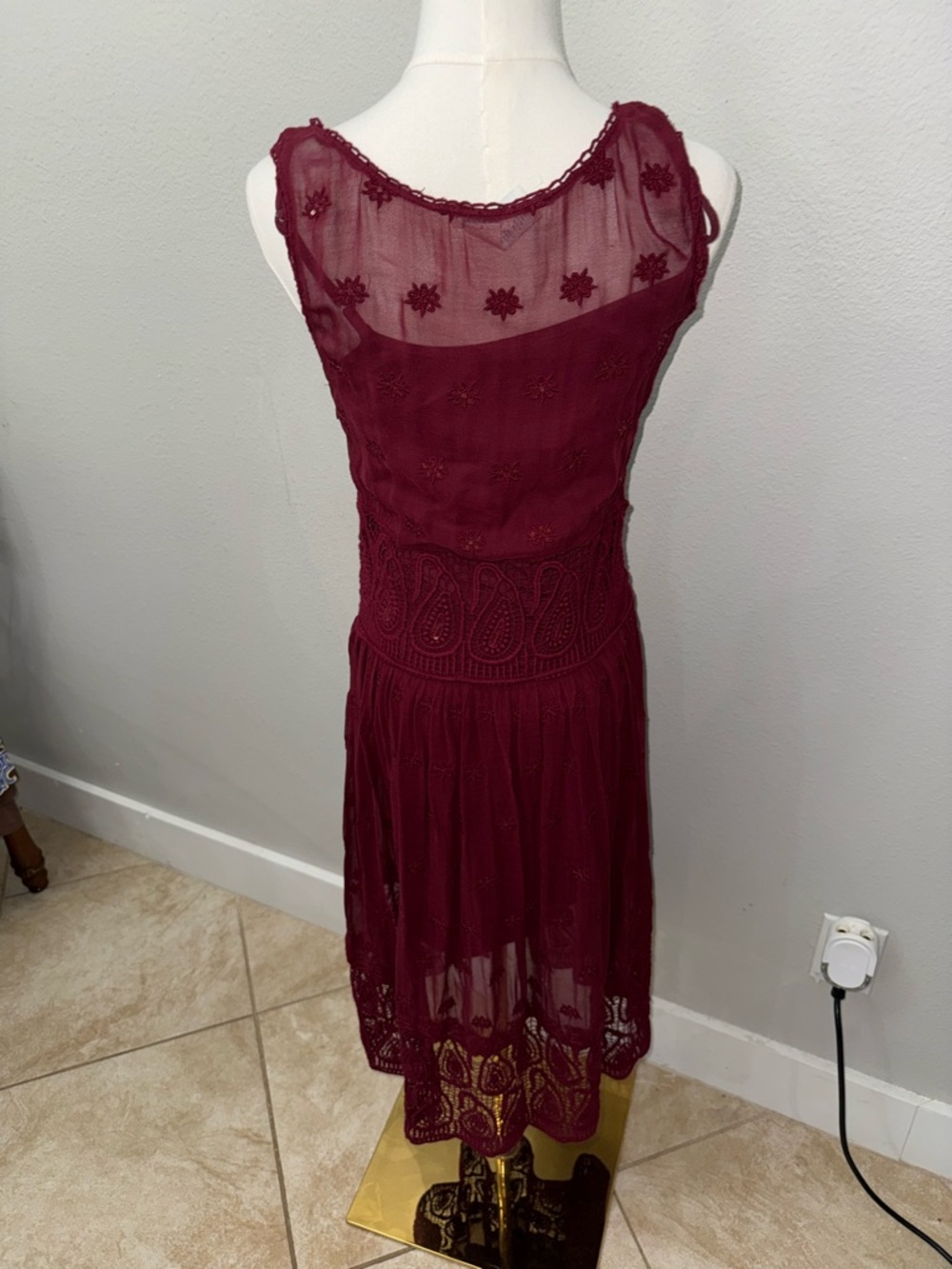 Sundance Sleeveless Lace Midi Dress in Deep Wine - Picture 3 of 5